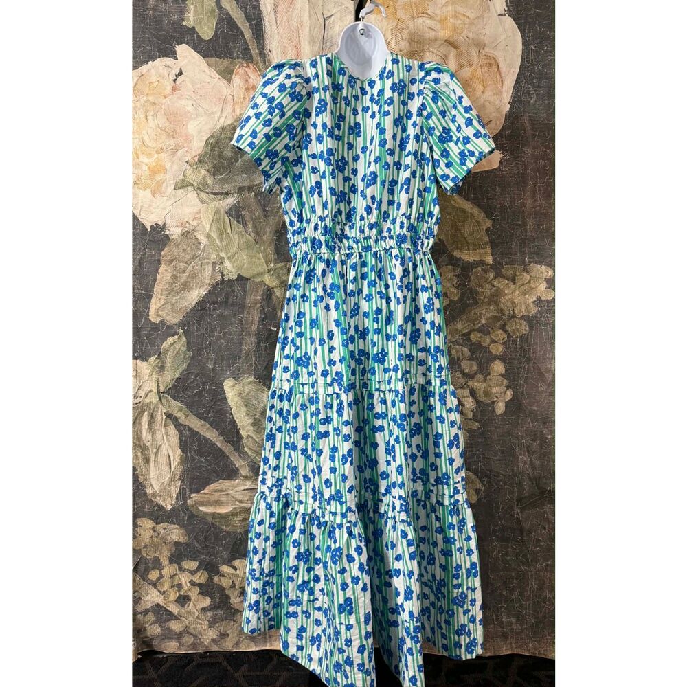 Anthropologie Blue and White Floral Midi Dress - Picture 4 of 7